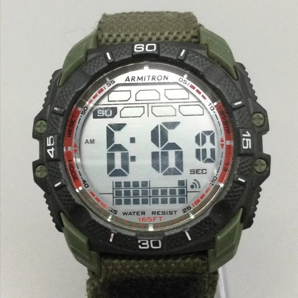 Armitron Pro Sport Mens Watch 44mm Digital Green Nylon Backlight 50m WR Alarm
